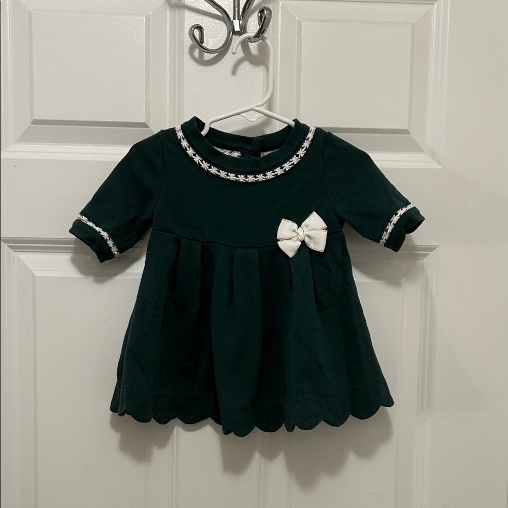 Tahari Dark Green Kids Dress with White Bow
